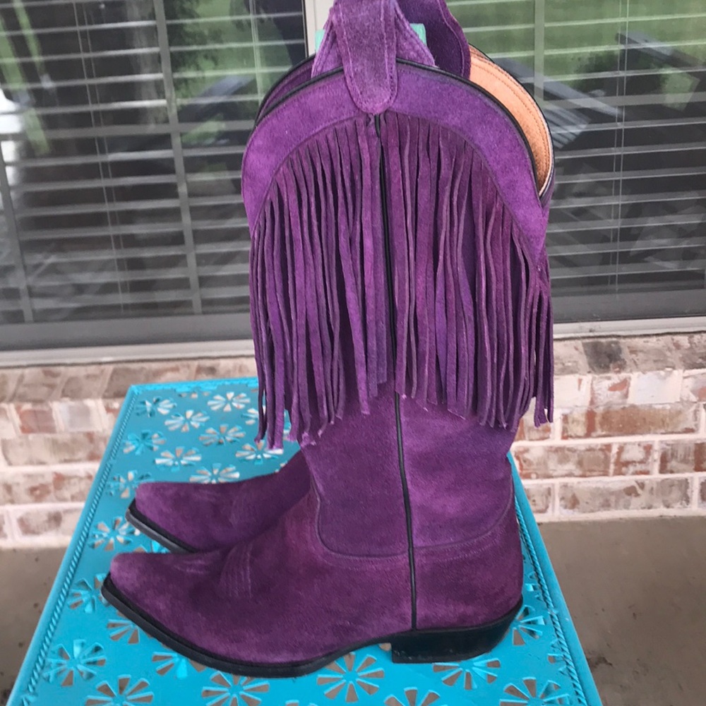 Lane Suede Boho Fringe Snip Toe Cowboy Boots